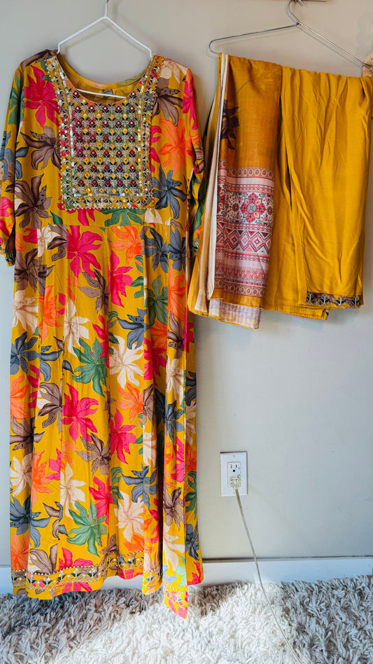 Anarkali set with Dupatta and Pant